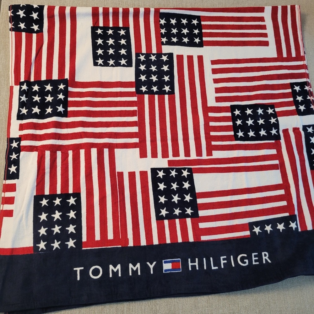 5 Tommy Hilfiger Patriotic USA Flag Red White & Blue Beach Towels 35x66" w/ Tags - Picture 10 of 14